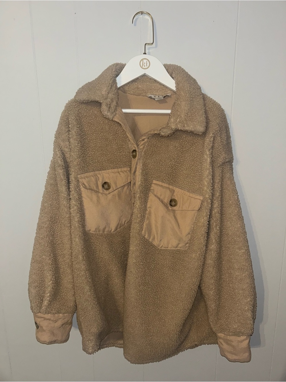 HYFVE Taupe Faux-Sherpa Button Front Jacket